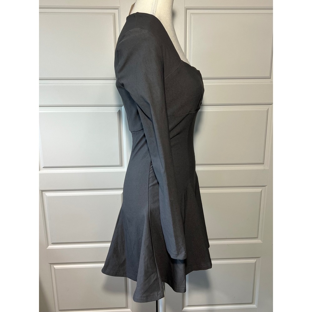 NWT Musera Charcoal Gray Square Neck Long Sleeve‎ Fit Flare Mini Dress Size S - Picture 4 of 7